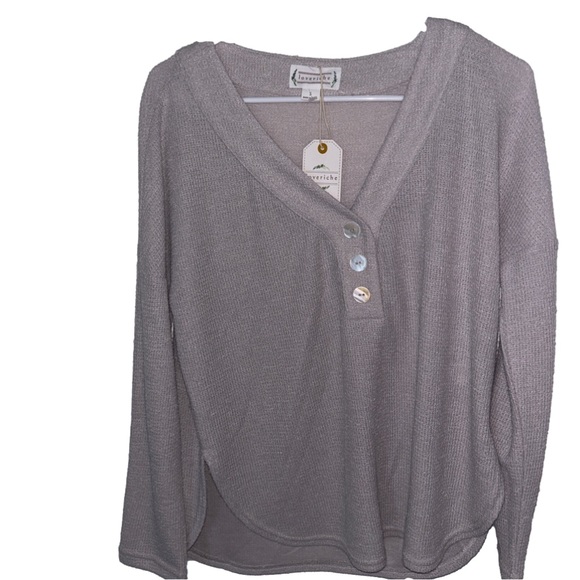 Gray Waffle Knit Button Henley Long-Sleeve Top - Picture 3 of 5
